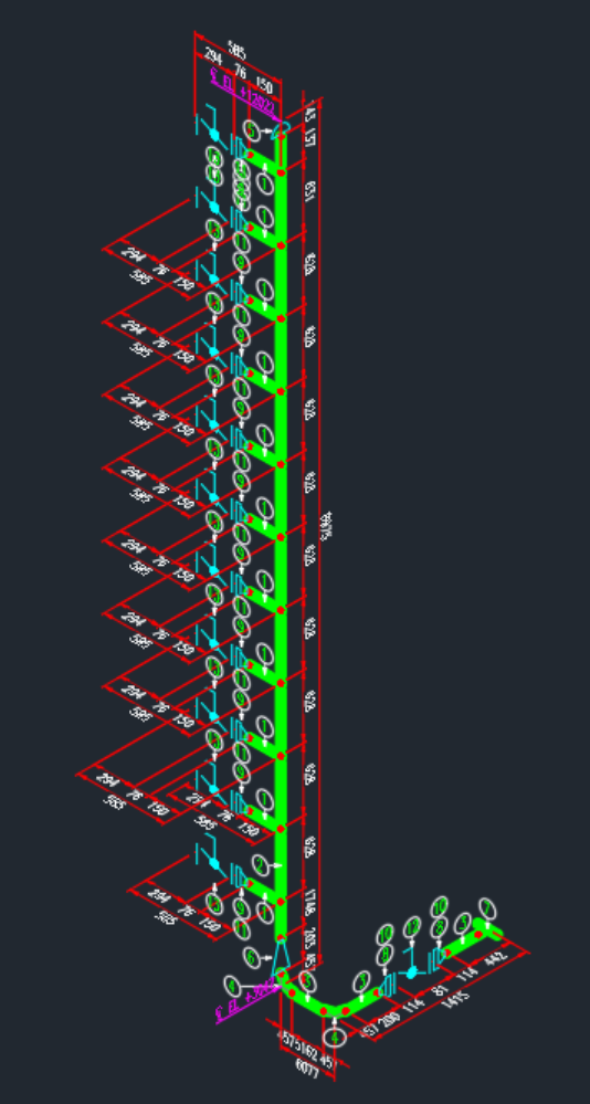 Cadmium's isometric for the same line: clean runs, dimensions on their own witness lines, numbered balloons.